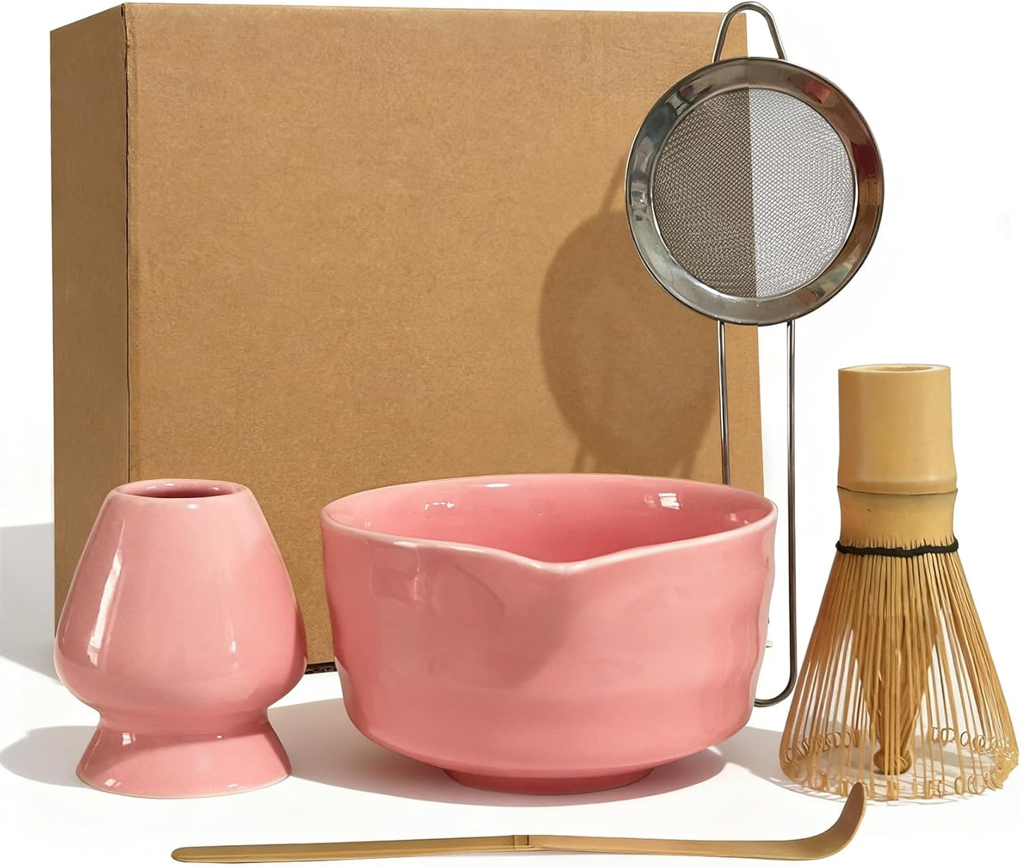 Matcha Whisk Set 5 pcs 18 oz Tea Making Bowl Kit Great for Starter Pink