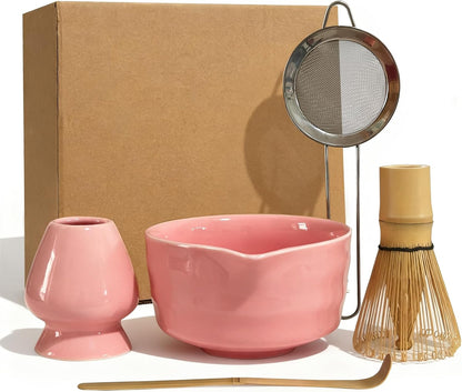 Matcha Whisk Set 5 pcs 18 oz Tea Making Bowl Kit Great for Starter Pink