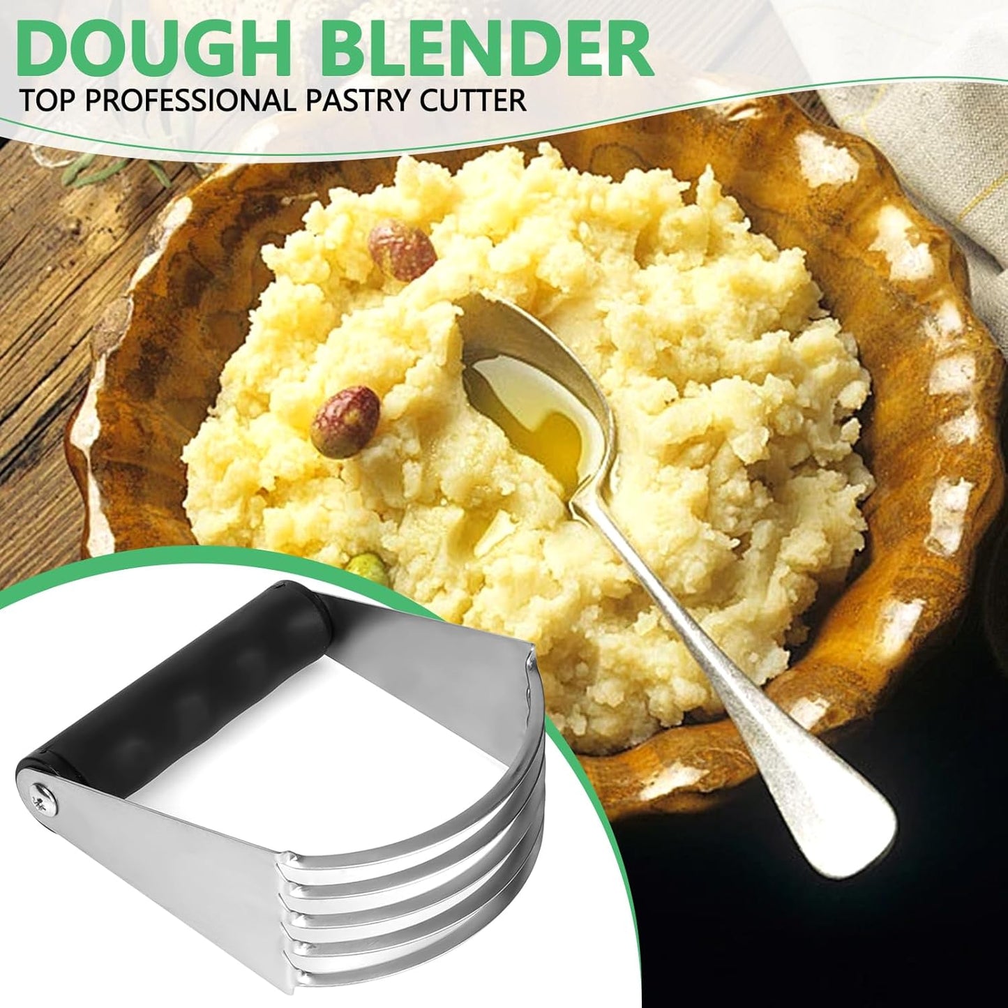 Dough Blender, Dough Mixer, Top Professional Pastry Cutter, Equipped with Heavy Stainless Steel Blade, Large Size, Black