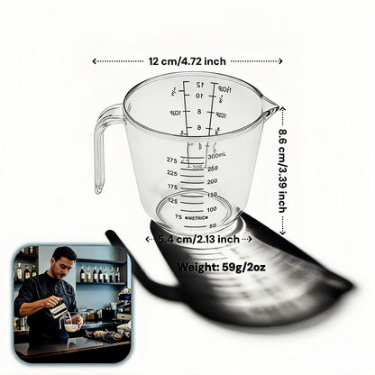 BPA-Free Plastic Measuring Cup 300ml/1 ½ Cup – Clear with Dual ml/cup Marks, Heat-Resistant 0-176°F, V-Shaped Spout for Drip-Free Pouring, Comfort Grip Handle for Baking & Cooking