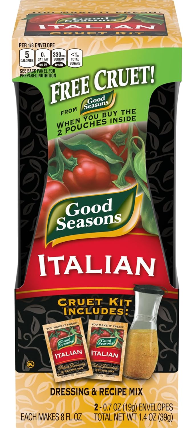 Good Seasons Salad Dressing & Recipe Kit, Cruet with 2 Count Italian Dressing Mix (2 Cruets, 4 Mixes)