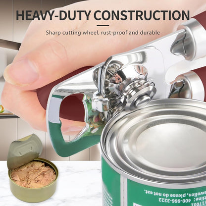 Safring Can Opener Manual, Heavy Duty Stainless Steel Smooth Edge Can Openers With Soft Touch Handle, Oversized Handheld Easy Turn Knob, Multi-Function Bottle Opener, Black