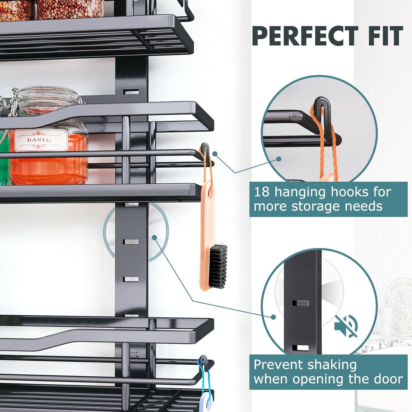 Eastherry Over The Door Pantry Organizer，9-Tier Over The Door Organizer with Adjustable Basket，Metal Hanging Pantry Organizers and Storage for Kitchen, Back of Door Seasoning Rack