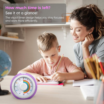 Visual Timer for Kids, 60-Minute Silent Countdown for Classroom, Home, Office, Kitchen, Rainbow Pattern Desk Timer, Time Management Tools with Silent Operation, Pomodoro Timer (Green)