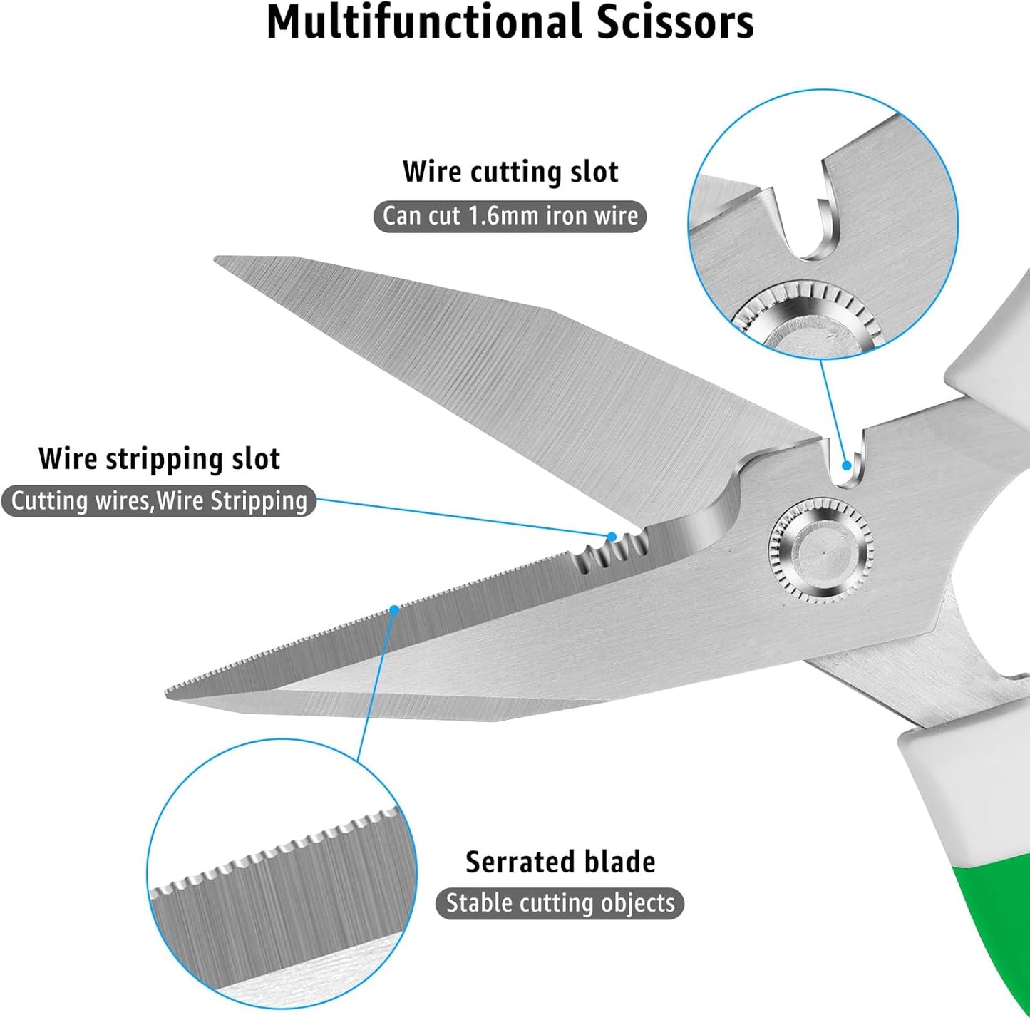 BoFuYuan Utility Scissors Heavy Duty: 8-Inch sharp Scissors All Purpose heavy duty, Serrated Blades Cut Carpet, Cardboard, Wire, Leather, Fabric, Multipurpose Shears for Kitchen, Garden, Office, Craft