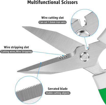 BoFuYuan Utility Scissors Heavy Duty: 8-Inch sharp Scissors All Purpose heavy duty, Serrated Blades Cut Carpet, Cardboard, Wire, Leather, Fabric, Multipurpose Shears for Kitchen, Garden, Office, Craft