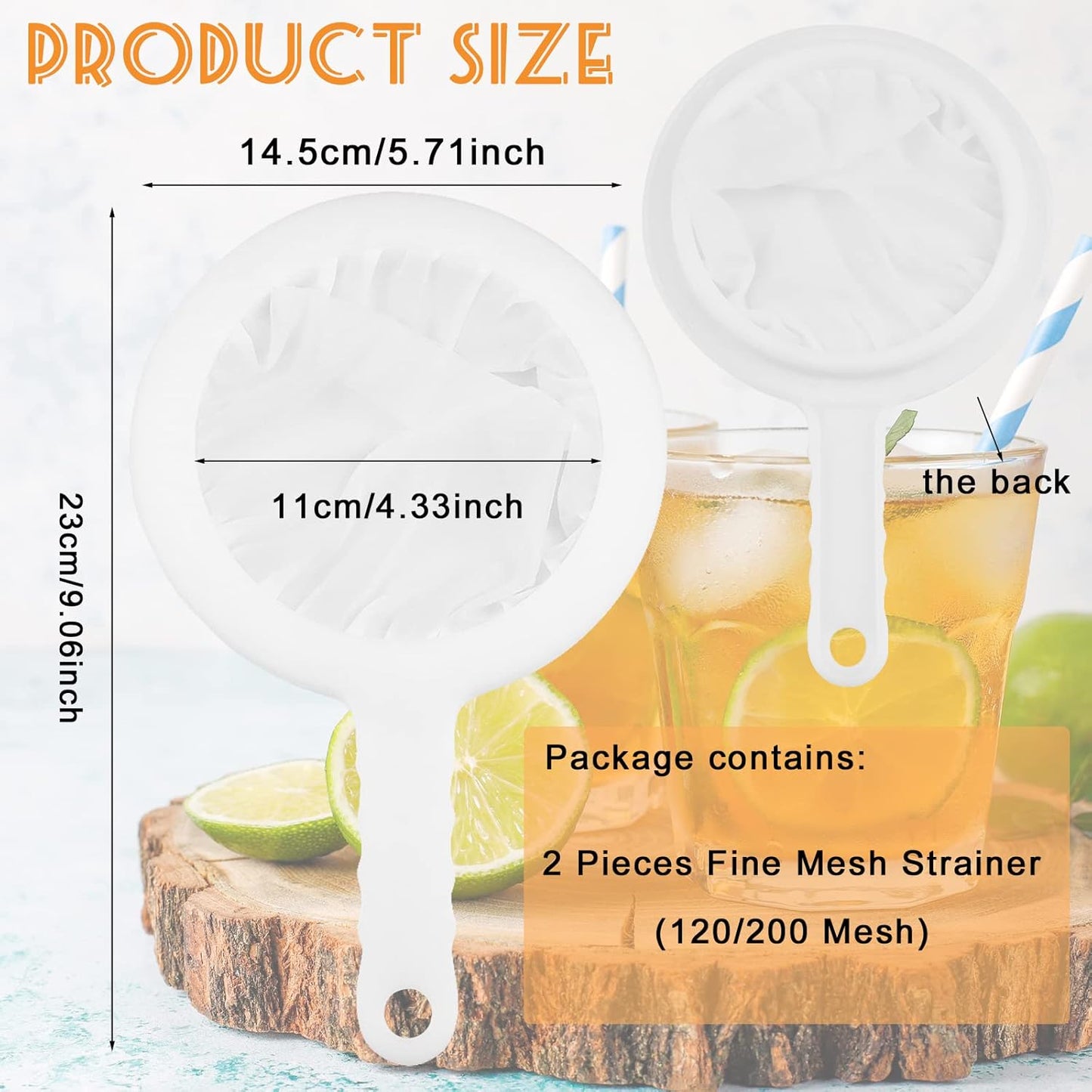 2 Piece Fine Nylon Mesh Strainer Kitchen Food Yogurt Mesh Sieve Plastic Mesh Colander with Handle Mini Brine Shrimp Separation Net for Filtering Juice Milk Soy Coffee Honey Wine Yogurt (120/200 Mesh)