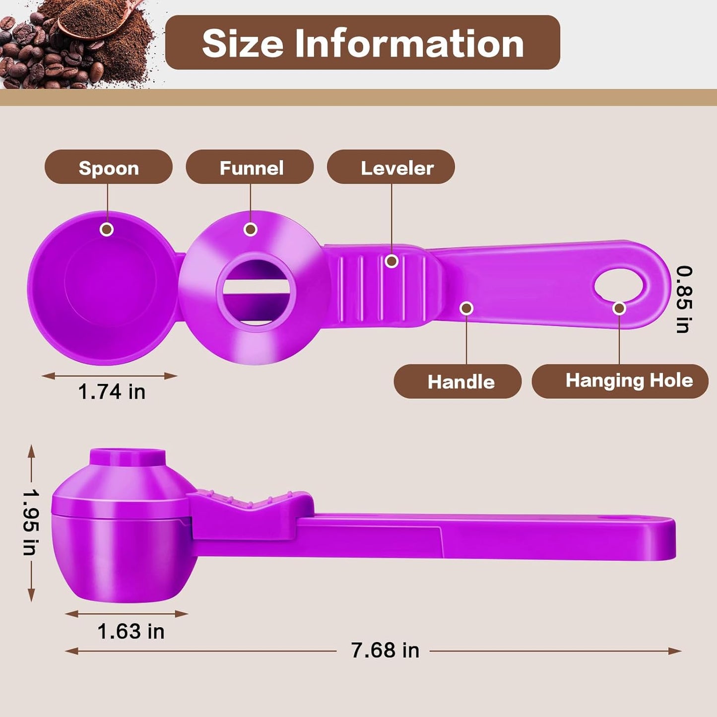 2-in-1 Coffee Scoop with Funnel, 2 Teaspoon Measuring Spoon for Reusable K Cups, Ground Coffee, Protein Powder & Tea, Mess-Free Plastic Design (Pink)