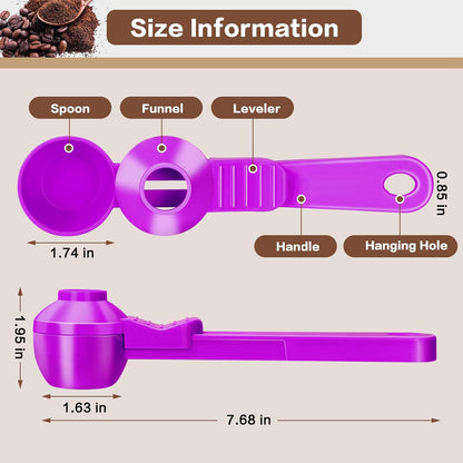 2-in-1 Coffee Scoop with Funnel, 2 Teaspoon Measuring Spoon for Reusable K Cups, Ground Coffee, Protein Powder & Tea, Mess-Free Plastic Design (Pink)