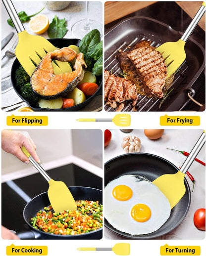 Pack of 2 Silicone Solid Turner, Non Stick Slotted Kitchen Spatulas, High Heat Resistant BPA Free Cooking Utensils, Ideal Cookware for Fish, Eggs, Pancakes(Black)