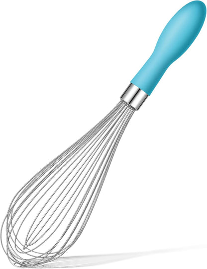 Rainspire 12-Inch Wire Whisk Stainless Steel, Balloon Whisks for Cooking, Wisk Wisking Tool With Soft Silicone Handle, Thick Durable Whisker for Blending, Beating, Whisking, Stirring, Pink