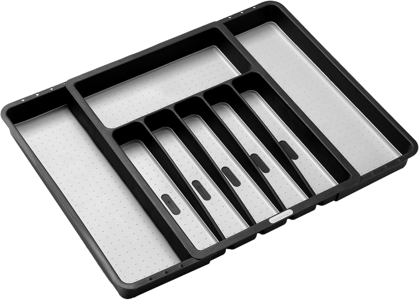 madesmart Expandable Utensil Tray, 8 Compartment Organizer for Forks, Knives & Spoons, Deep Storage for Ladles, Whisks & Serving Tools Non Slip, Soft Grip Base, Expands to Fit Most Drawers, Carbon