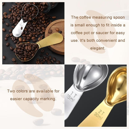 2 Piece Tablespoon Scoop 2 Tbsp Scoop Coffee Tablespoon Measuring Spoon (1 Tbsp, 2tbsp) Stainless Steel Coffee Measuring Scoops for Jars Tea Sugar (Silver, Gold)