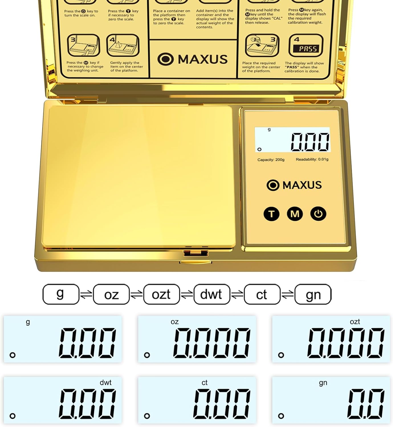 MAXUS Digital Pocket Gram Scale 500g x 0.01g High Precision with Tray, Weighs Small Food, Jewelry, Ounces, Grains, LCD Display, Tare Function