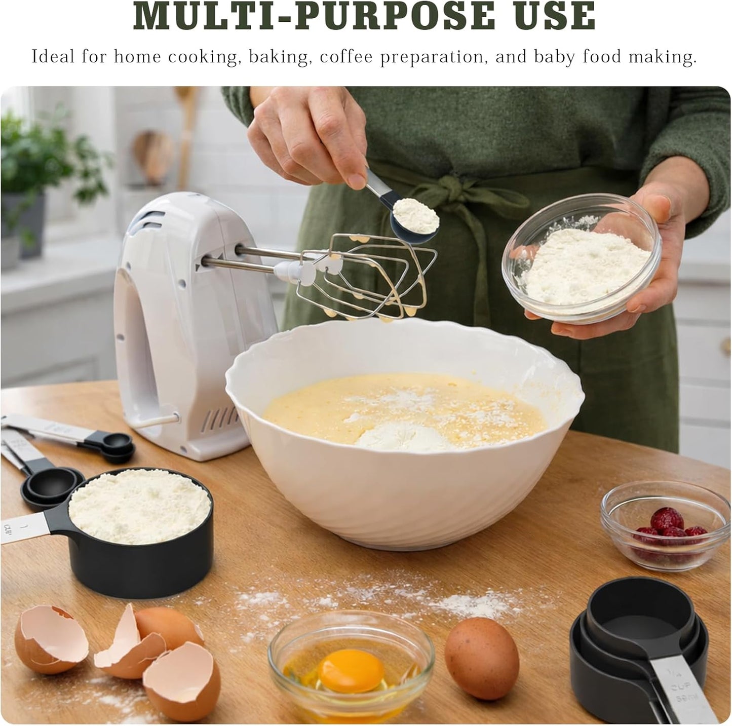 Black Measuring Cups & Spoons Set, Stackable Nesting Measuring Cups with Stainless Steel Handles, 10-Piece Kitchen Baking Tools ﻿