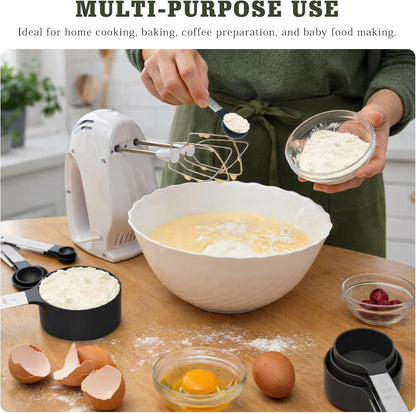 Black Measuring Cups & Spoons Set, Stackable Nesting Measuring Cups with Stainless Steel Handles, 10-Piece Kitchen Baking Tools ﻿