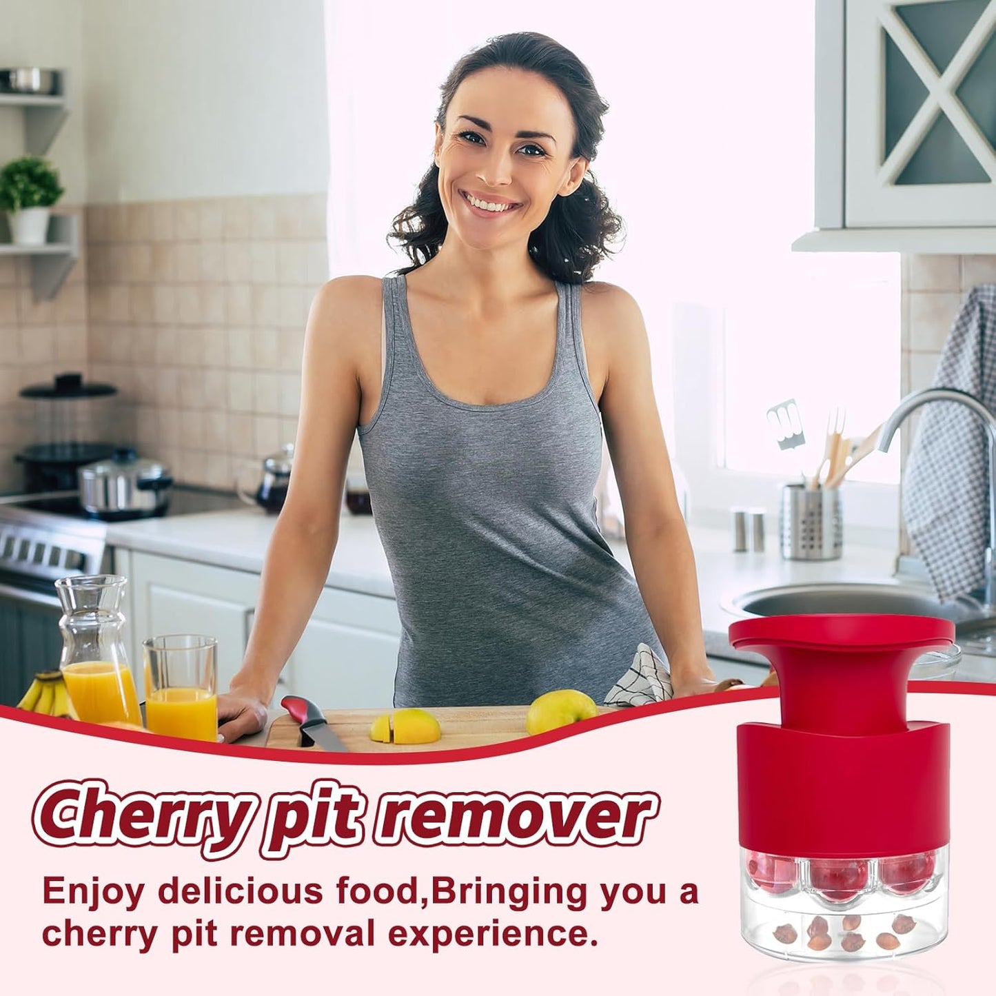 Cherry Pitter Multiple, Quick Release Multi Cherries Stoner Pitter 7-in-1, Push Button Cherr'y Core Pit'ter Tool with Splatter Protector, Pit Seed Remover for Making Jam Cherry Dishes