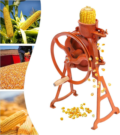 Manual Corn Thresher Hand Corn Sheller with Wooden Handle, Hand Corn Sheller Heavy Duty Shelling Machine Corn Thresher & Peeling Peeler Corn Cob Stripper Tool (orange)
