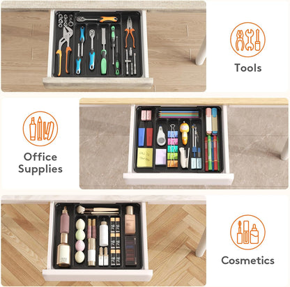 Lifewit Silverware Drawer Organizer, Expandable Utensil Tray for Kitchen, BPA Free Flatware and Cutlery Holder, Adjustable Plastic Storage for Spoons Forks Knives, 11-18 x 14", Black