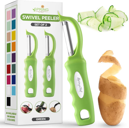 Spring Chef Premium Swivel Vegetable Peeler, Soft Grip Handle and Ultra Sharp Stainless Steel Blades - Perfect Kitchen Peeler For Veggie, Fruit, Potato, Carrot, Apple - Pink Lemonade
