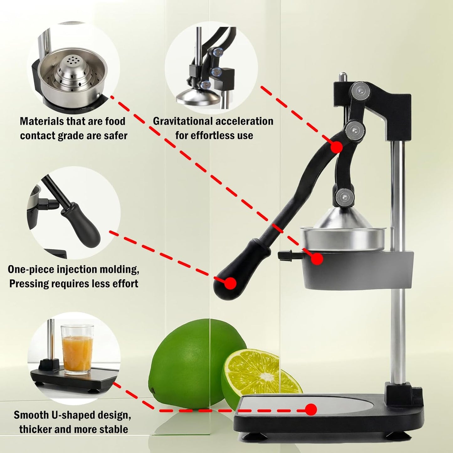 Cast Iron Juicer Hand Press – Heavy Duty Manual Citrus Juicer, Professional Orange Press, Stainless Steel Lemon Squeezer & Lime Juice Extractor (gray)