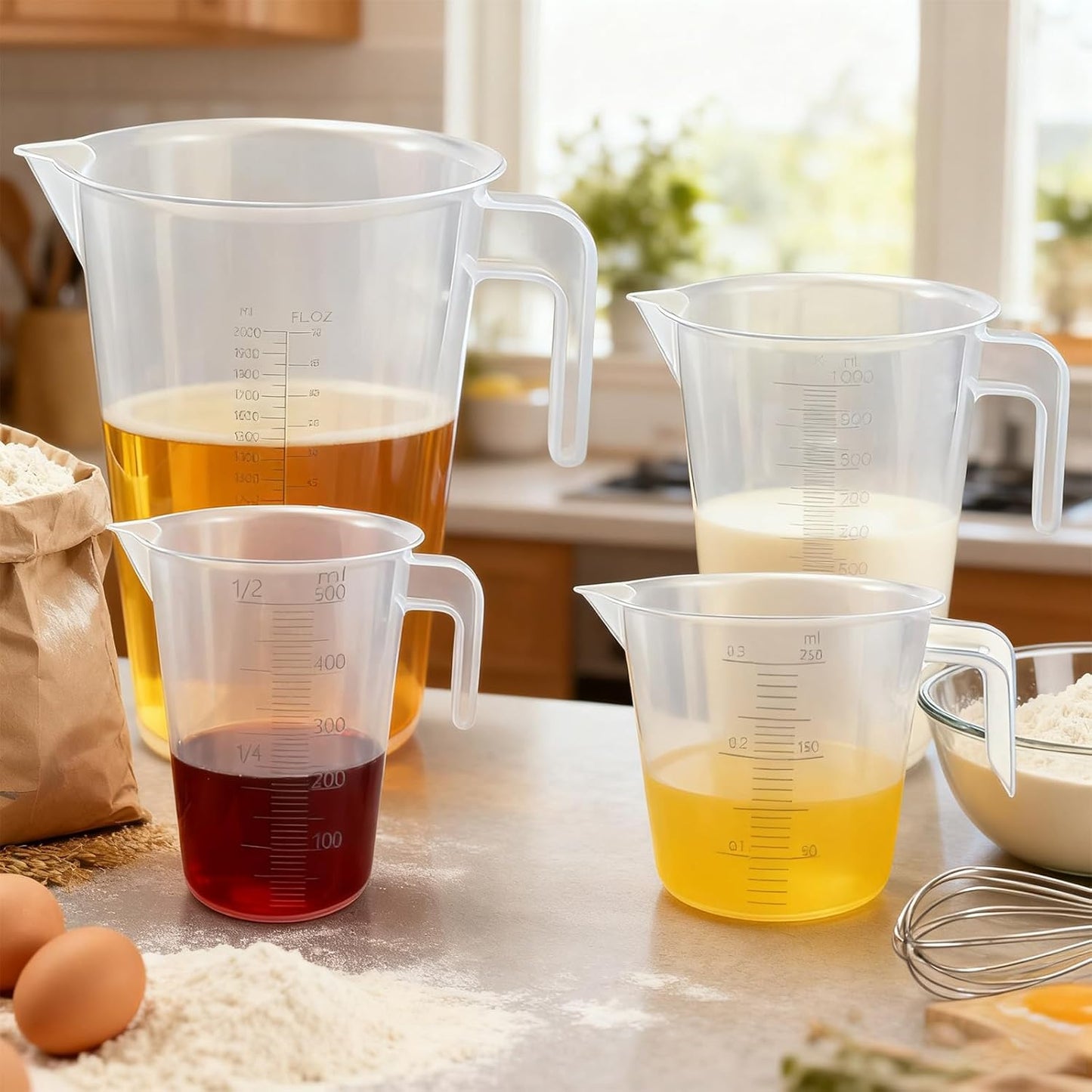 Multi-Purpose Measuring Cup Set - 1/2/4 Cup BPA-Free Unbreakable Plastic - Stackable Dishwasher Safe - Liquid/Solid Measurement - Kitchen Essential