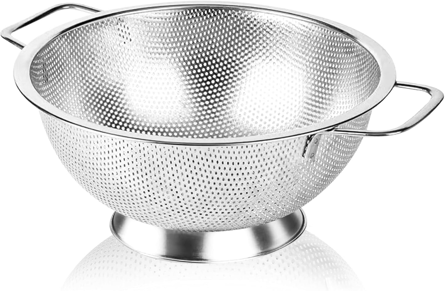 304 Stainless Steel Colander, Micro-Perforated 3-Quart Strainer with Base, Dishwasher Safe. Great for Pasta, Noodles, Vegetables & Fruits