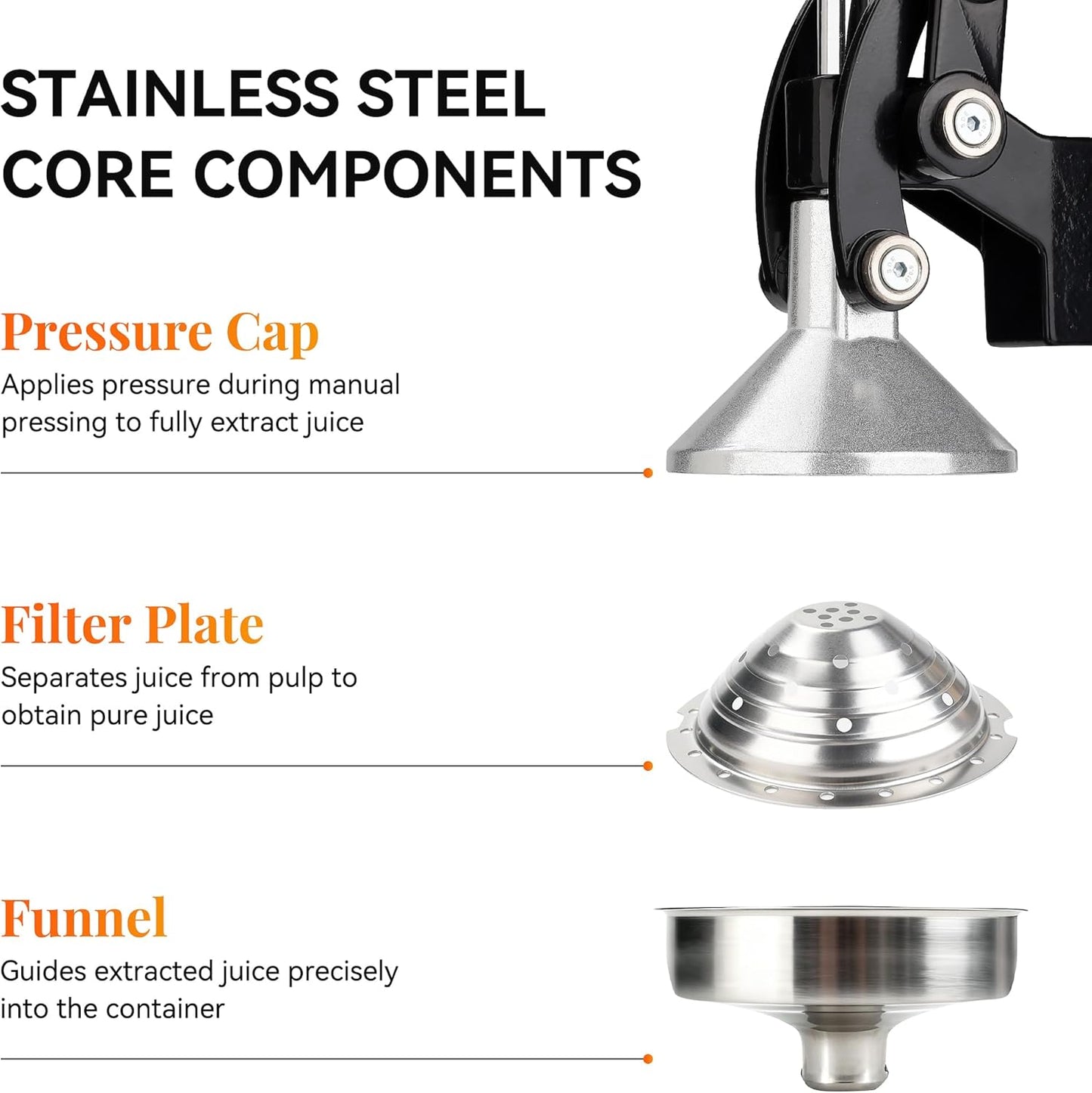 NCUE Cast Iron Juicer, Heavy-Duty Manual Juicer Hand Press, Citrus Juicer for Lemons, Oranges, Pomegranates, Grapefruits, and Other Fruits, Easy-To-Use and Clean Stainless Steel Lemon Squeezer (Black)