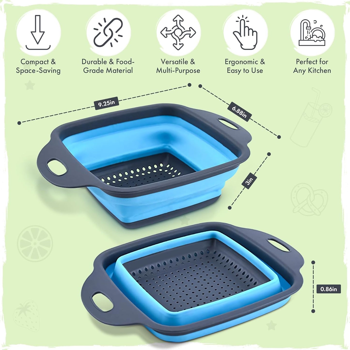 Silicone Collapsible Colander Sink Colander Collapsible Camping Versatile Collapsible Strainer Sink strainer basket over Sink Strainer (Red Green Blue)
