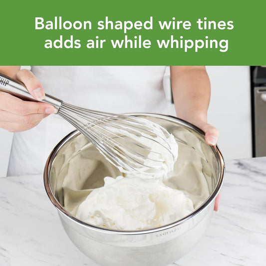 Tovolo Stainless Steel Whisk Set of 5 Complete Dishwasher Safe Collection 6" Mini, 9" Beat, 10" Flat for Sauce, 11" Balloon Whip and 12" Dutch Dough Whisk for Cooking Whisking Mixing Whipping Beating