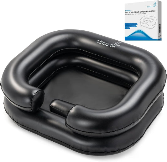Circa Air Inflatable Hair Washing Basin For Bedridden - Wash Hair In Bed With Shampoo Basin. Portable Shampoo Bowl With Pillow For Extra Comfort. The Perfect Inflatable Sink For Locs Detox