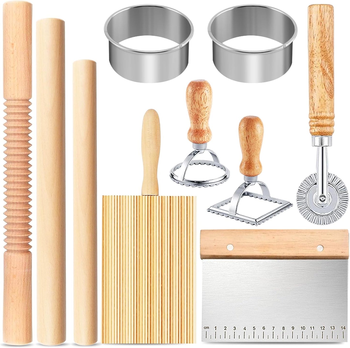 Wooden Rolling Pins for Baking, Small Dough Roller with Handle, Stainless Steel Pastry Blender Set with Pizza Dough Roller Docker, Pastry Cutter, Dough Cutter, Baking Mat, for Home Kitchen Cooking