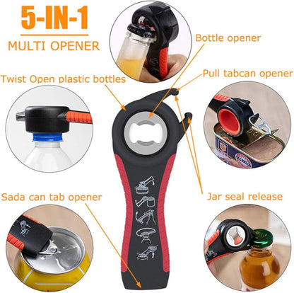 Multi-Grip Jar Opener and Bottle Opener Tool, Ergonomic Design with Non-Slip Handles, (biack and red)