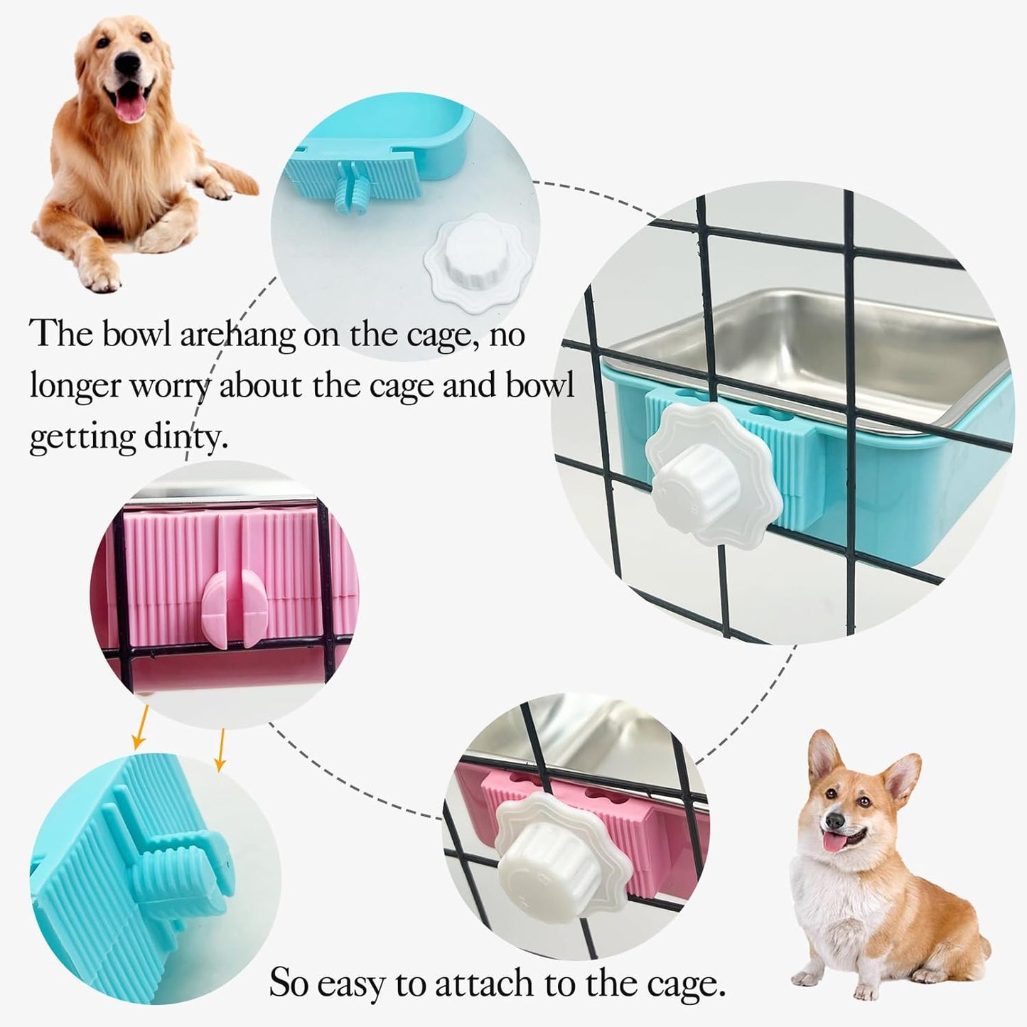 kathson 2PCS Stainless Steel Dog Bowls Set Removable no tip Puppy Food and Water Feeder Bowl Basic Metal Small Dog Bowls for Dogs Cats Rabbit Guinea Pigs Ferret