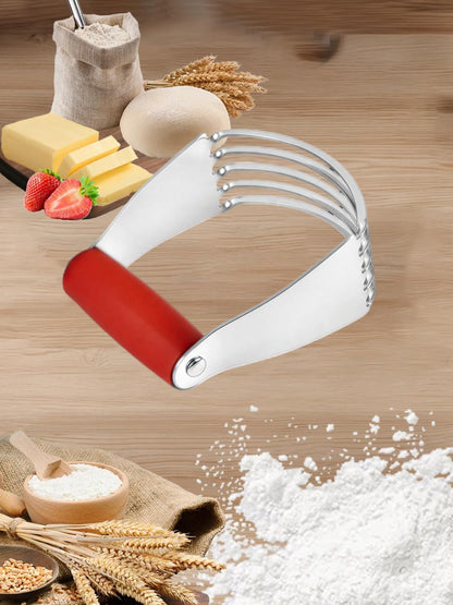 Dough Blender Pastry Cutter Kitchen Cutter with 5 Durable Stainless Steel Blades Non Slip Rubber Handle Ergonomic Design Ideal for Mixing Cutting and Blending Ingredients Perfect for Home Bakers，Red