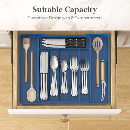 Lifewit Silverware Drawer Organizer, Expandable Utensil Tray for Kitchen, BPA Free Flatware and Cutlery Holder, Adjustable Plastic Storage for Spoons Forks Knives, 11-18 x 14", Black