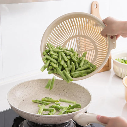 Fruits Vegetables Washing Basket,Round Plastic Double Layer Kitchen Strainer Colander Bowl Set Pasta Noodles Washing Basket for Fruit Vegetable Wash ()