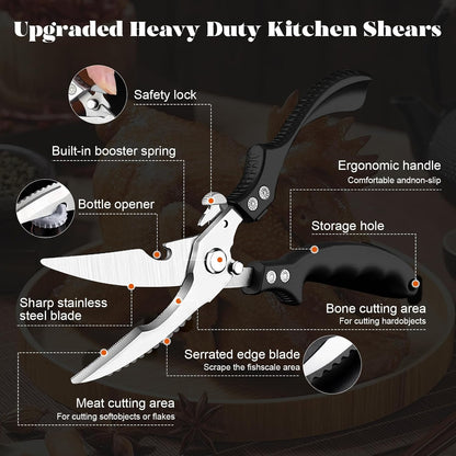 SiXingHardware-Kitchen Pro Shears-Heavy-Duty Stainless Steel Kitchen Scissors For Poultry, Meat, Herbs. Dishwasher Safe, Rust-Proof With Comfortable Grip. Ideal For Chefs And Home Cooking.