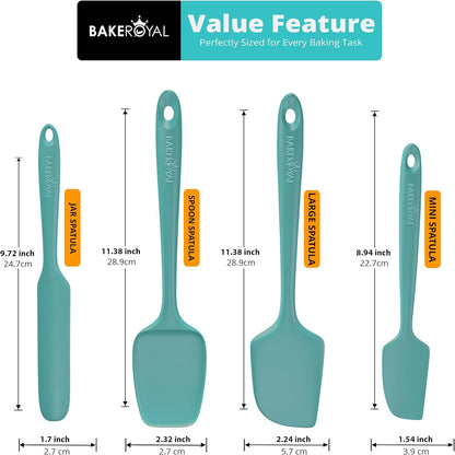 BakeRoyal Silicone Spatula Set - 4-Piece Rubber Spatulas Silicone Heat Resistant 600°F for Everyday Task - Seamless Design Kitchen Spatulas for Nonstick Cookware - Royal Blue