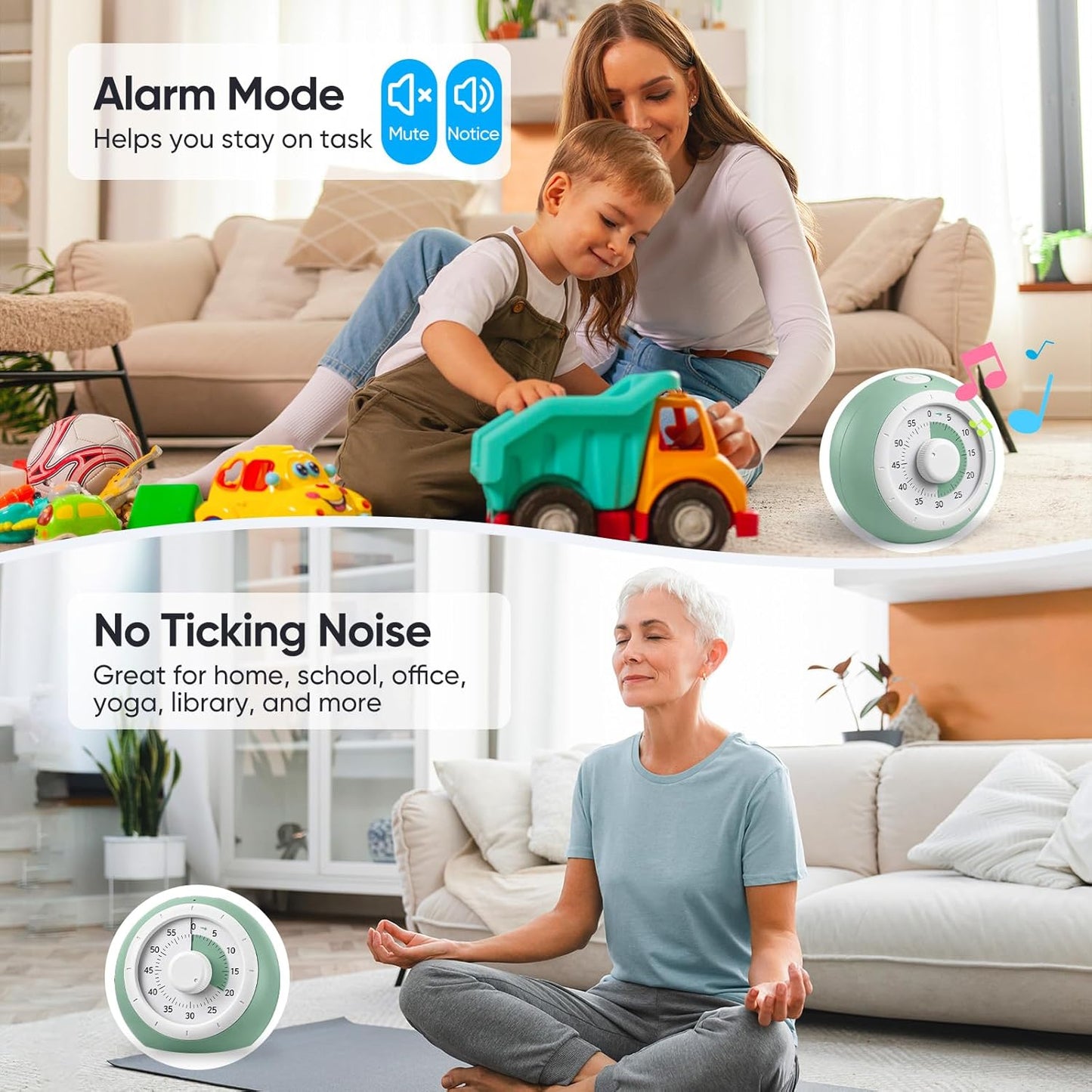 Visual Timer for Kids, 60-Minute Silent Countdown for Classroom, Home, Office, Kitchen, Rainbow Pattern Desk Timer, Time Management Tools with Silent Operation, Pomodoro Timer (Green)