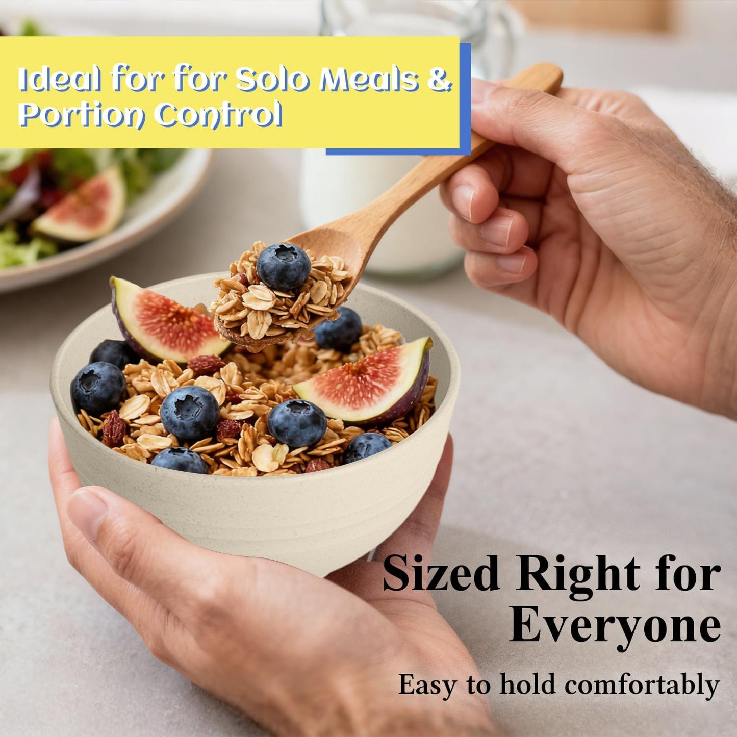 Wheat Straw Bowls Set with Lids, Unbreakable 40 OZ Cereal Bowls Set of 4, Salad Container for Lunch, Microwave & Dishwasher Safe Bowl Set for Kitchen, Picnic, RV, Camping, Multi