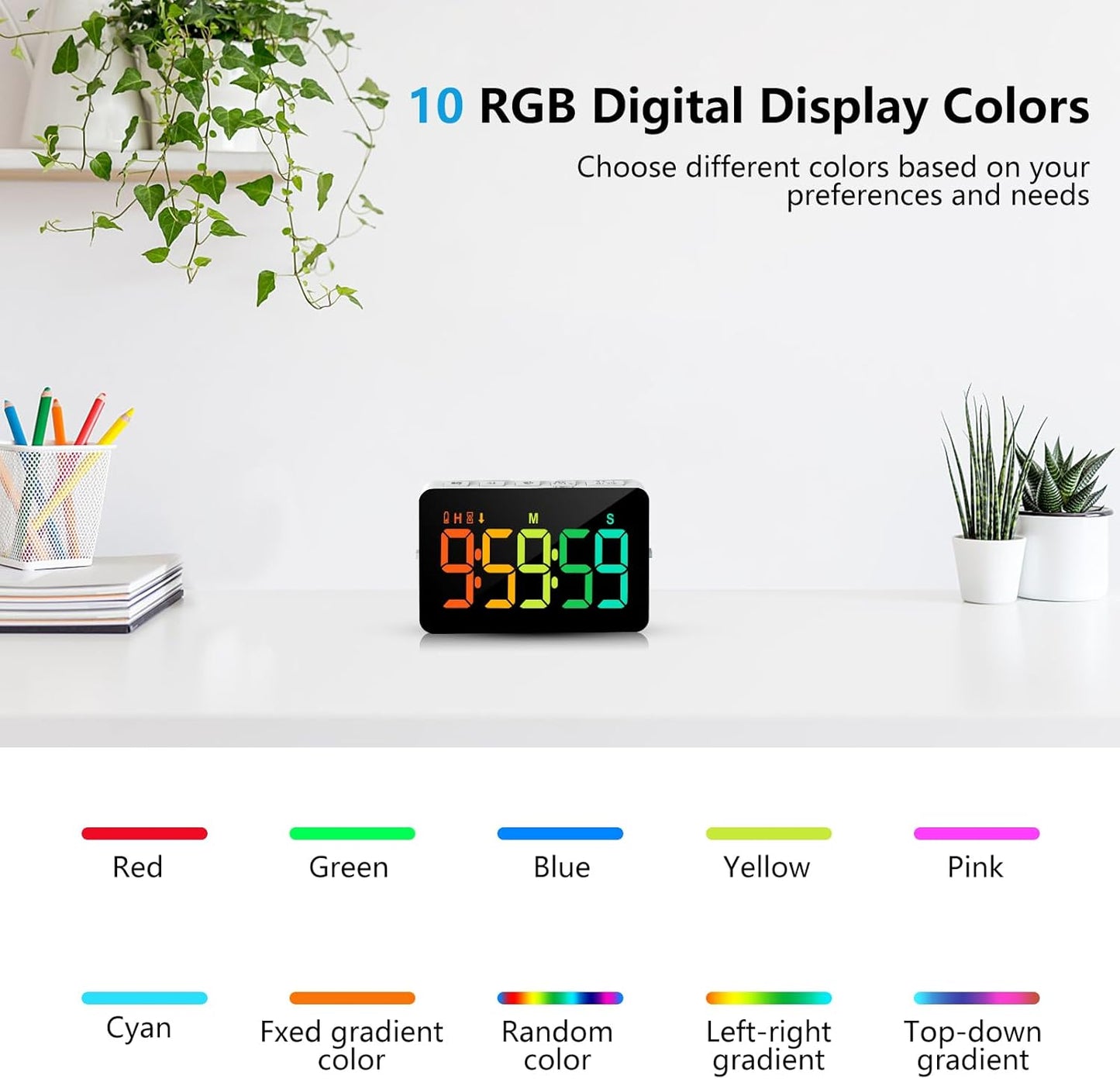 Rechargeable Digital Kitchen Timer for Cooking, Magnetic Timers with Countdown/up, Kids Timer with 5”LED Display 3 Brightness 4 Volume Adjustable for Classroom/Office/Home/Work/Study/Fitness/Game