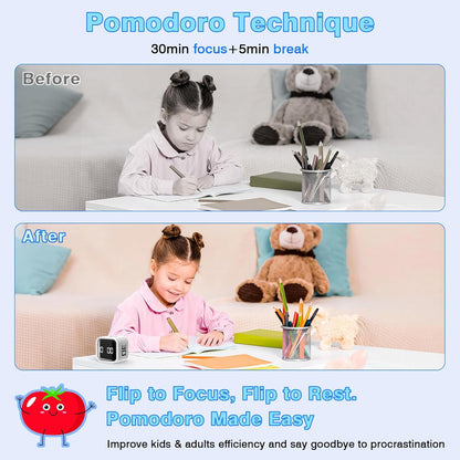 Cube Pomodoro Timer, Desk Productivity Timer 5/10/30/60 Minutes & Custom Countdown, Adjustable & Silent Visual Timer, ADHD Tool Flip Rotating Portable Multi Timers for Study Task Work Kitchen School