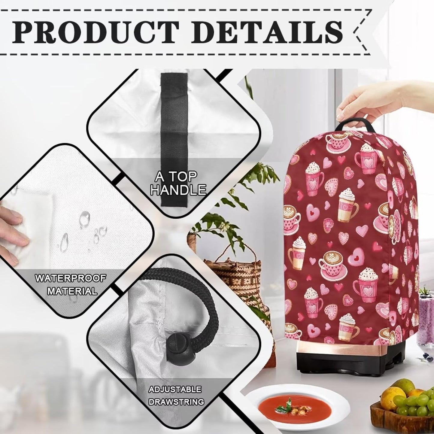 Coffee Pastry Blender Dust Cover with Drawstring Field Stand Mixer or Coffee Maker Cover Anti Fingerprint Polyester Appliance for Home Kitchen Decor