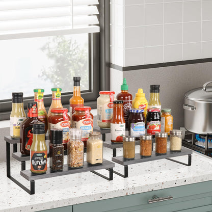 YINMIT Wooden Display Riser Stand, Tiered Perfume and Cologne Organizer Stand, 4 Tier Spice Rack Organizer, Rustic Display Shelf for Candles (4 Tier)