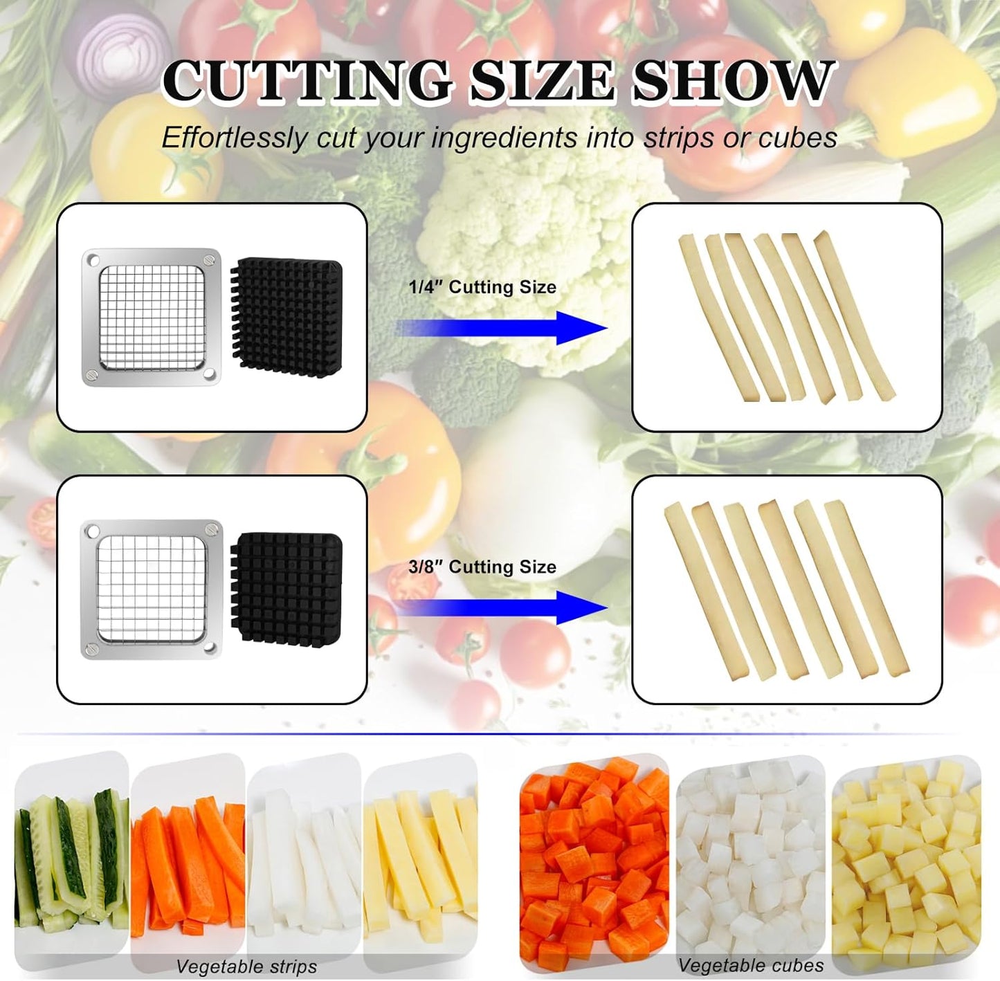 Replacement Chopper 1/4" Blade, Commercial Vegetable Chopper Dicer, French Fry Cutter Stainless Steel Blade for Fruit Cutting Machine Tomato Onion Pusher Block