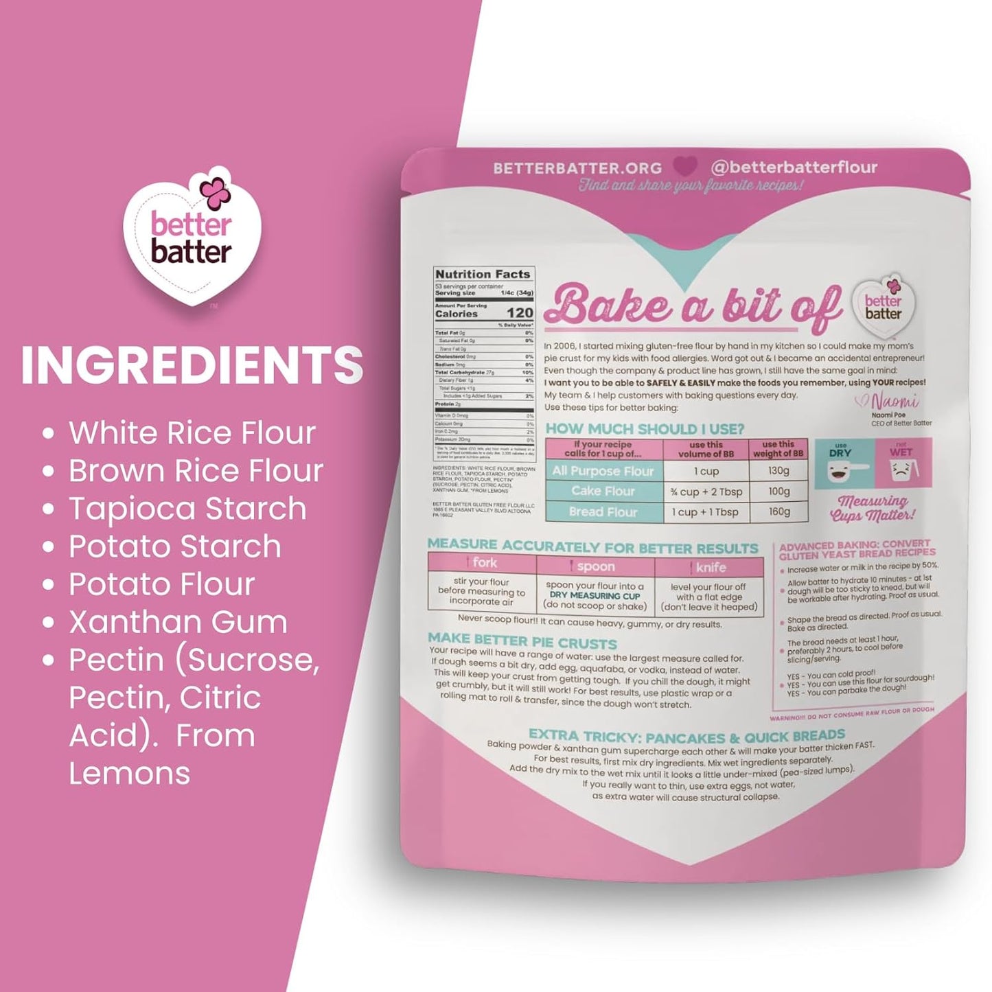 Better Batter Original Blend Multipurpose Gluten Free Flour 2.5lb – Certified GFCO, Vegan, Kosher, Non-GMO – Top 9 Allergen Free, Award Winning Cup-for-Cup Baking Alternative to Regular Wheat Flour
