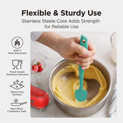 Kitchen Mama WaltzGrip Platinum Silicone Jar and Can Spatula Set: Heat-Resistant, Dishwasher Safe, Ergonomic Grip, Perfect for Mixing and Scraping, Nonstick Cookware (Red)
