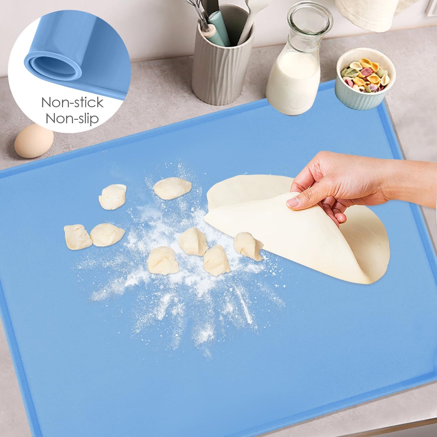 Standard Silicone Mat,Black Baking Mat-Food Grade Kids Dinner Table Placemat Non Slip Counter Mat with Raised Edges Heat Resistant Mat for Air Fryer Nonstick Pastry Dough Mat(1 Pack 23.6'' x 15.7'')