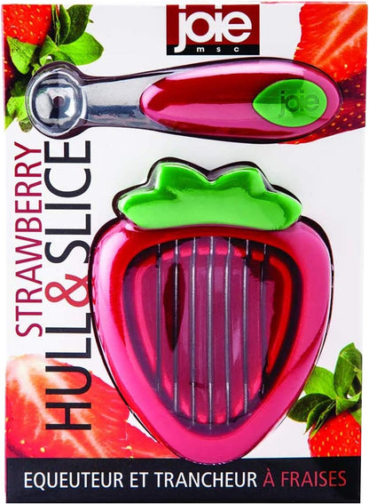 Joie Strawberry Huller and Slicer, Berry Preparation Set, Baking Tools, Red